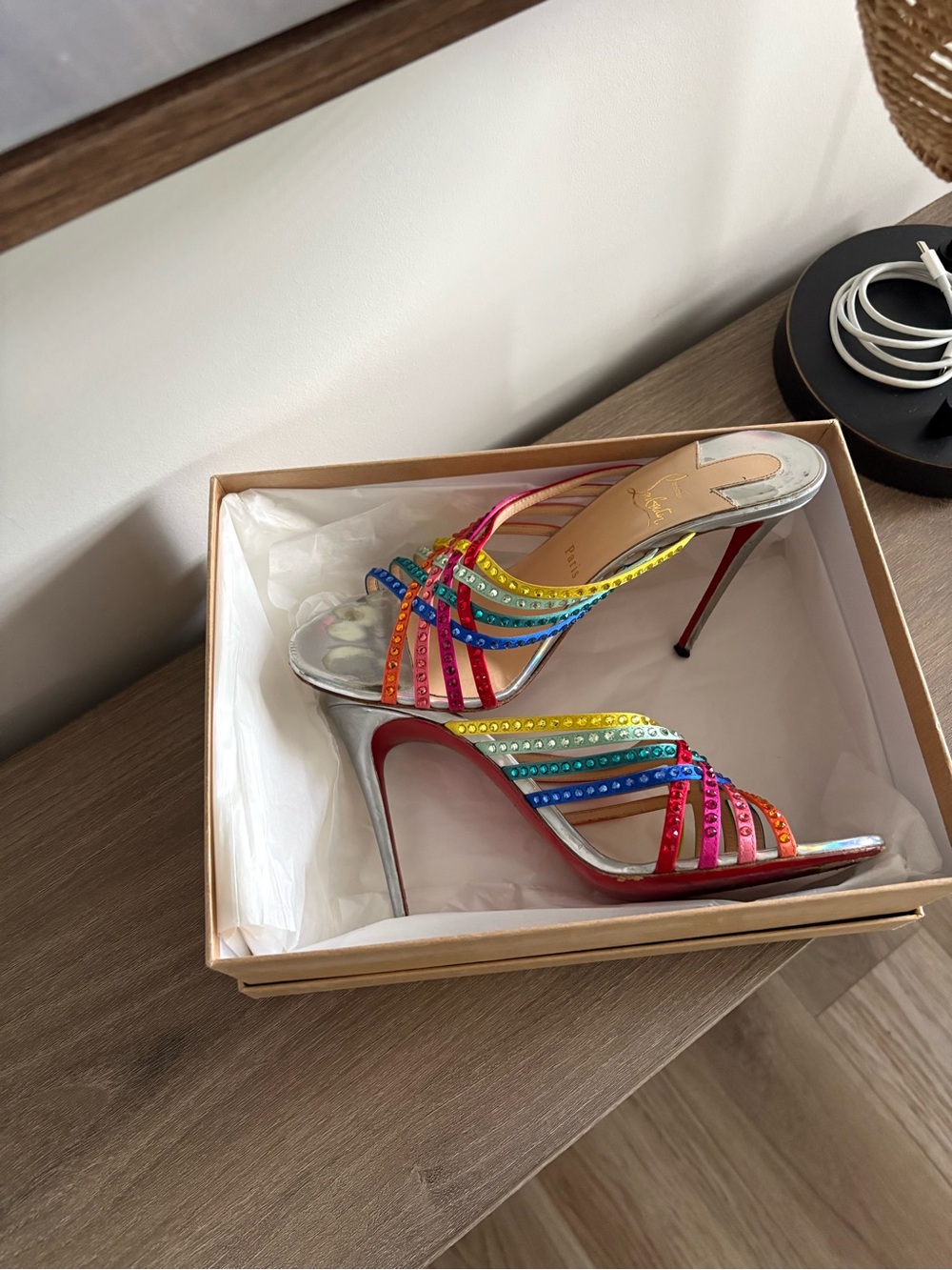 Christian Louboutin Multicolor Crystal Strappy Stiletto Sandals